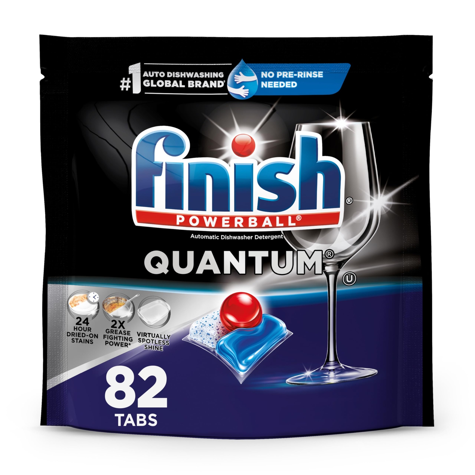Finish Quantum Dishwasher Pods, No Pre-Rinse Detergent For 24HR Dried-On Stain &
