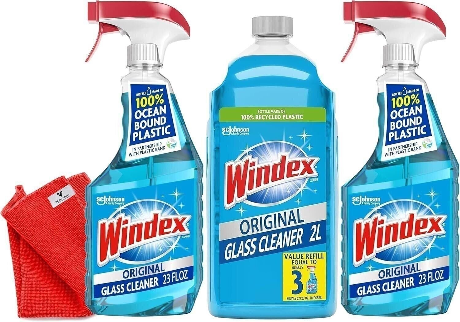 Windex Glass-Cleaner, 2 Spray 23 fl oz each and 1 (2L) Refill