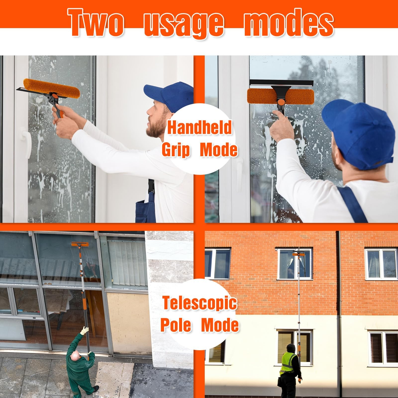 25FT Reach Window Squeegee Kit with Extension Pole, 2-in-1 Professional Washe…