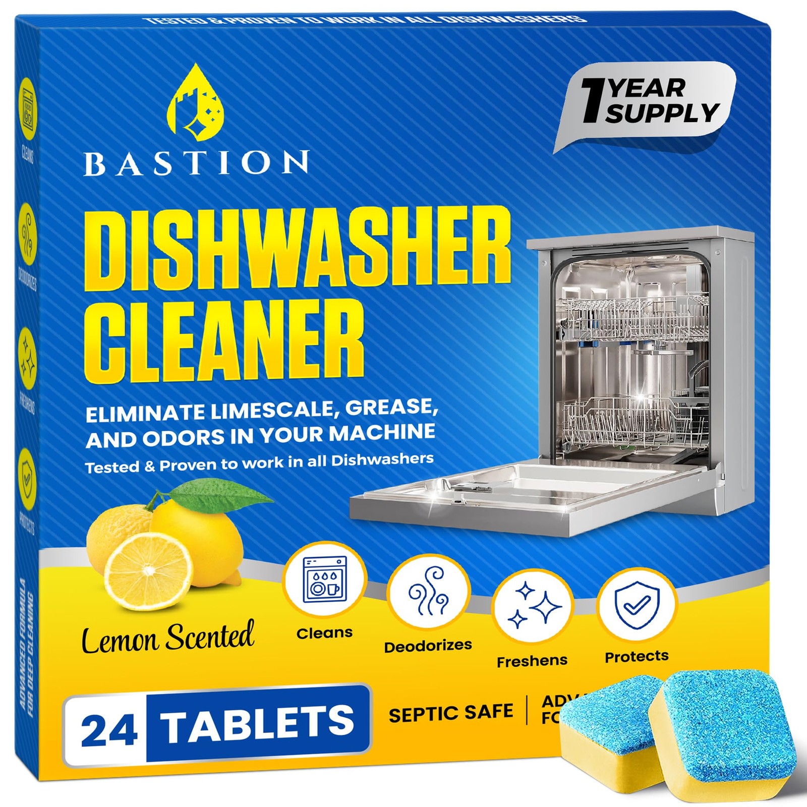Dishwasher Cleaner 24 Tablets 1 Year Supply Lemon Heavy Duty Descaler Pods