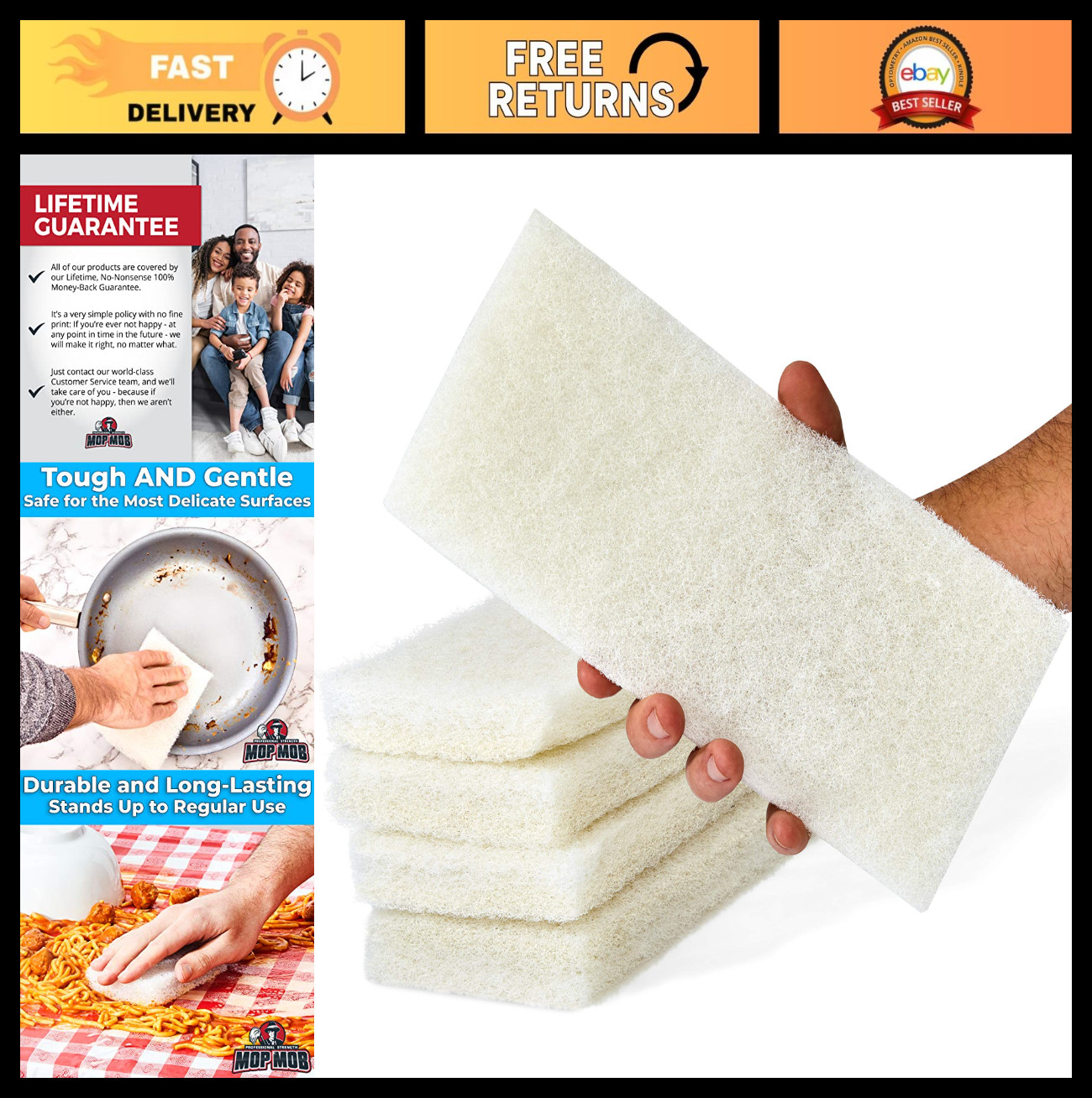 Non-Scratch Reusable Scrubbing Pads 5 Pack – 10×4.5in Multi-Surface Cleaners