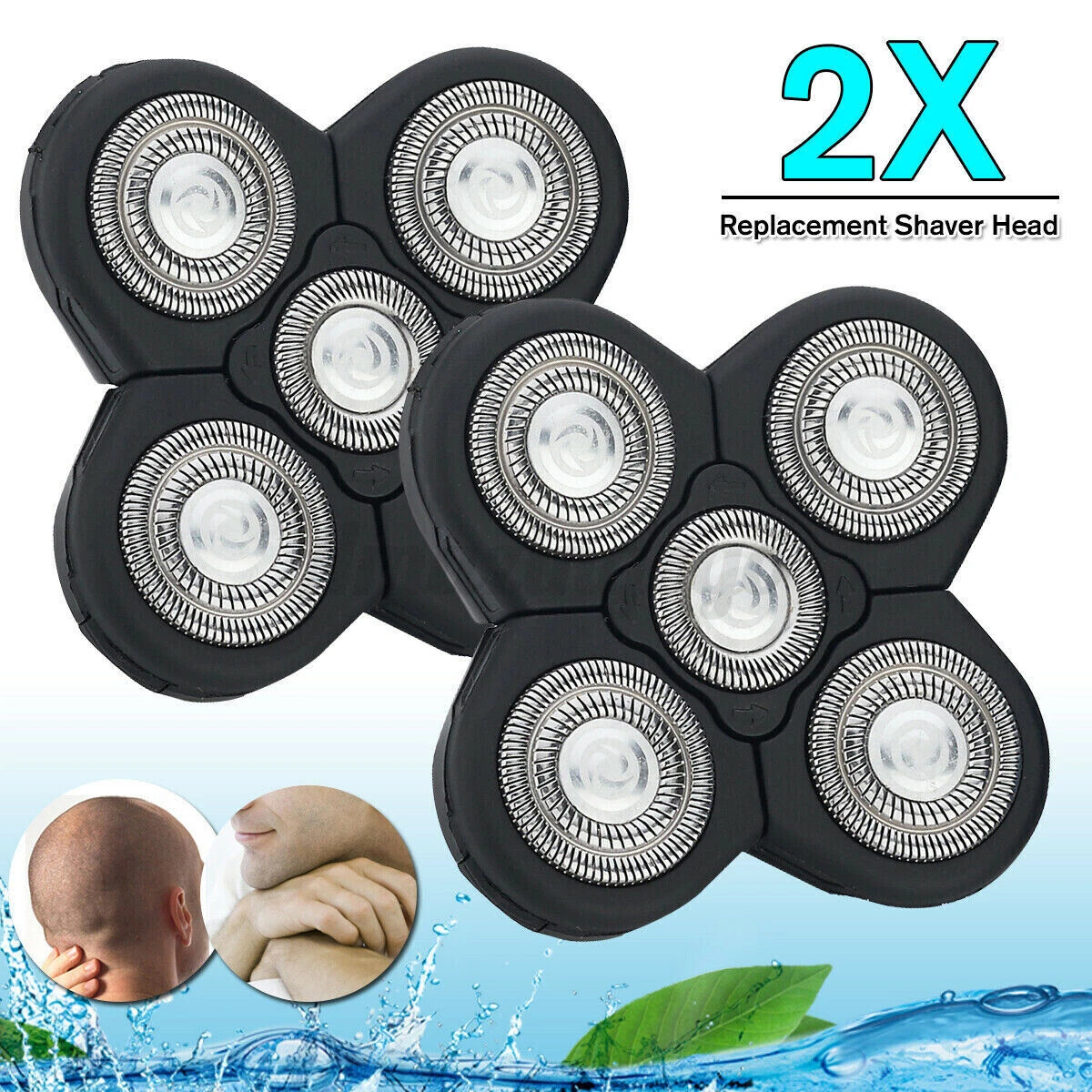 2PCS 5 Blades Floating Shaving Bald Replacement Shaver Head For Electric Razors