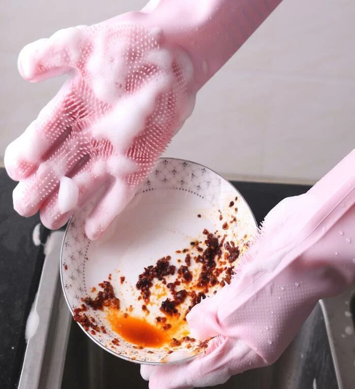 US 1 Pairs Silicone Cleaning Brush Scrubber Gloves Heat Resistant Dish Washing