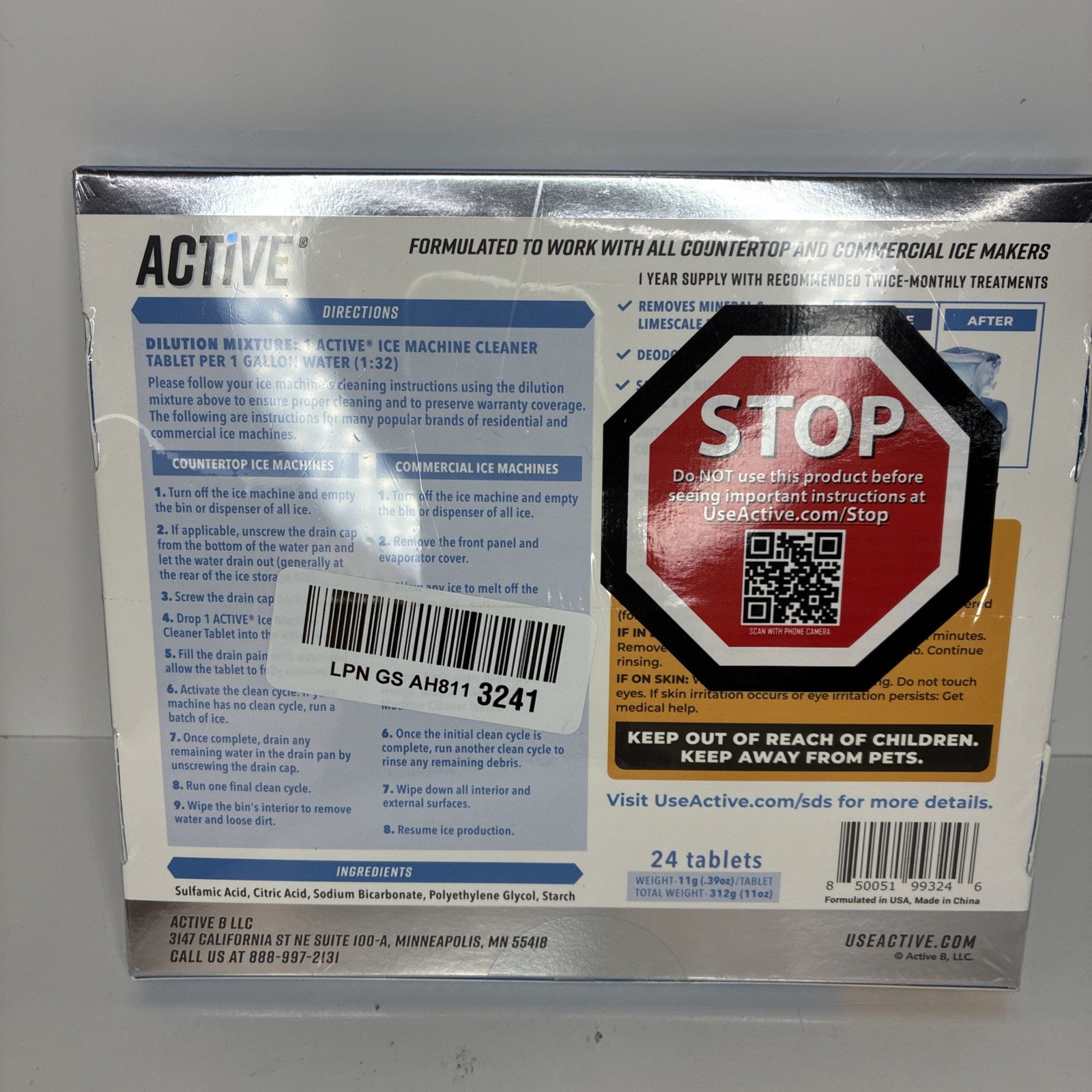 Active – ICE Machine Cleaner – 24 Pack – 12 Month Supply – SEALED