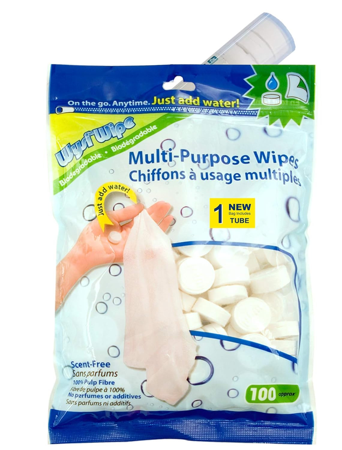 Compressed Cleaning Wipes 100ct Just Add Water Biodegradable Travel Unscented