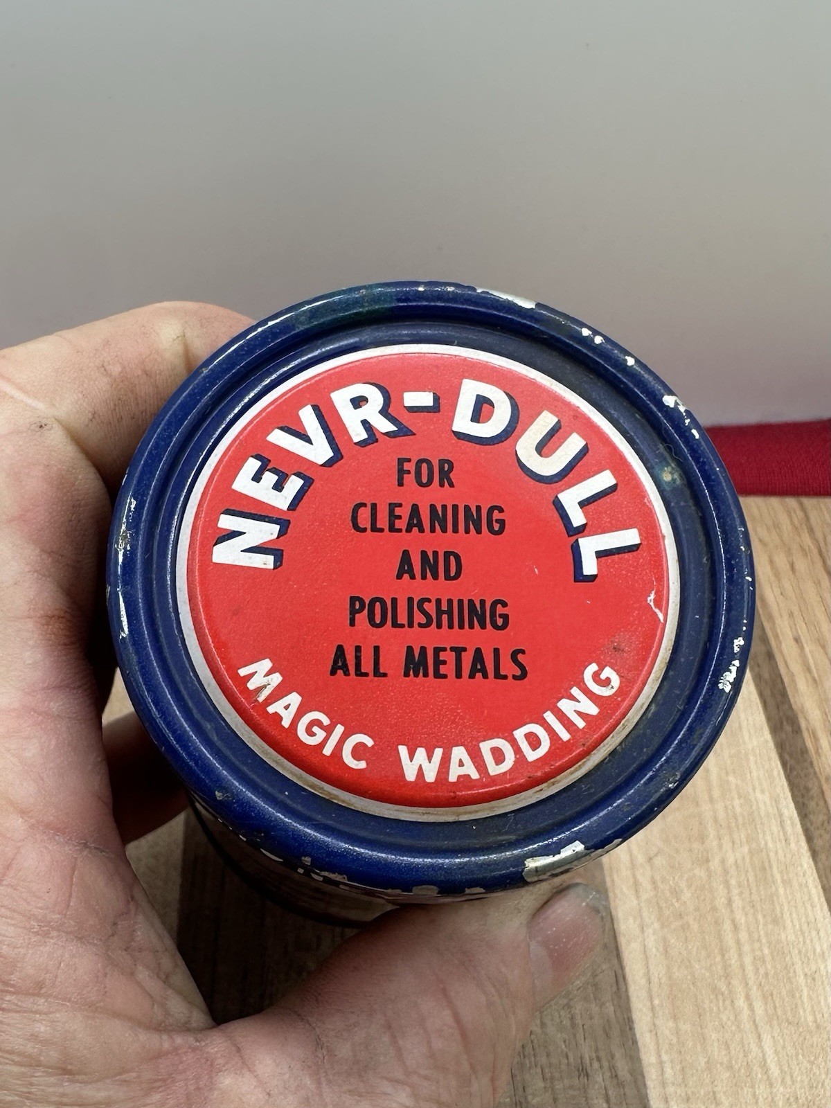 Vintage Nevr-Dull 2.5 Oz. Magic Wadding Polish Collectible Tin 1941 Can Design