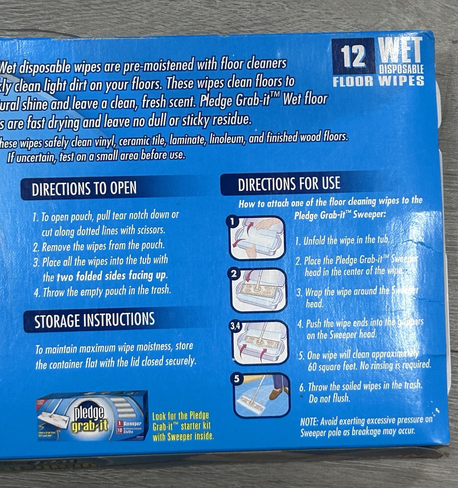 VTG Pledge Grab-It Wet Floor Wipes 12 Count DISCONTINUED New Sealed Pouch Box