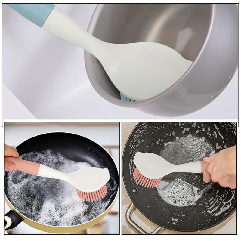 Silicone Pot Brush 2Pcs Set with Long Handle for Non-Stick Cookware Cleaning …