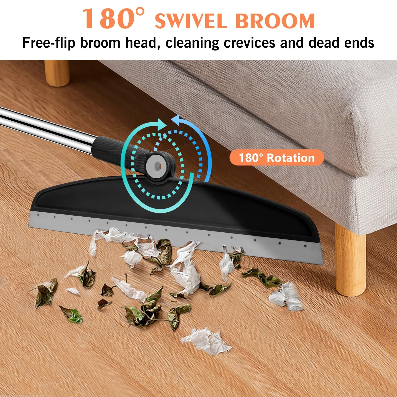 Multifunction Silicone Broom, 54 Inch Long Handle Silicone Floor Squeegee Bro…