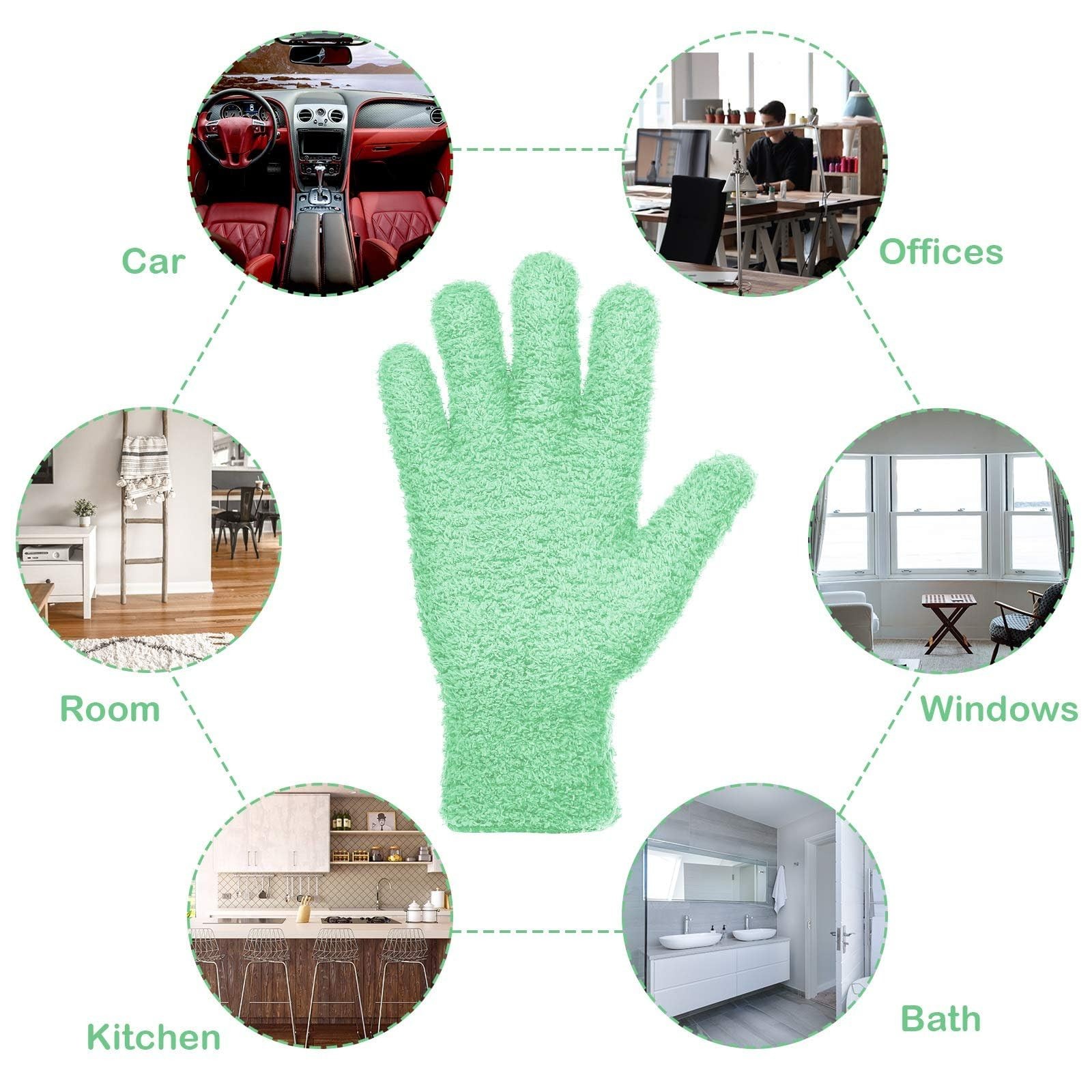 Patelai 2 Pairs Microfiber Gloves for Large (2 Pairs), Blue, Grass Green