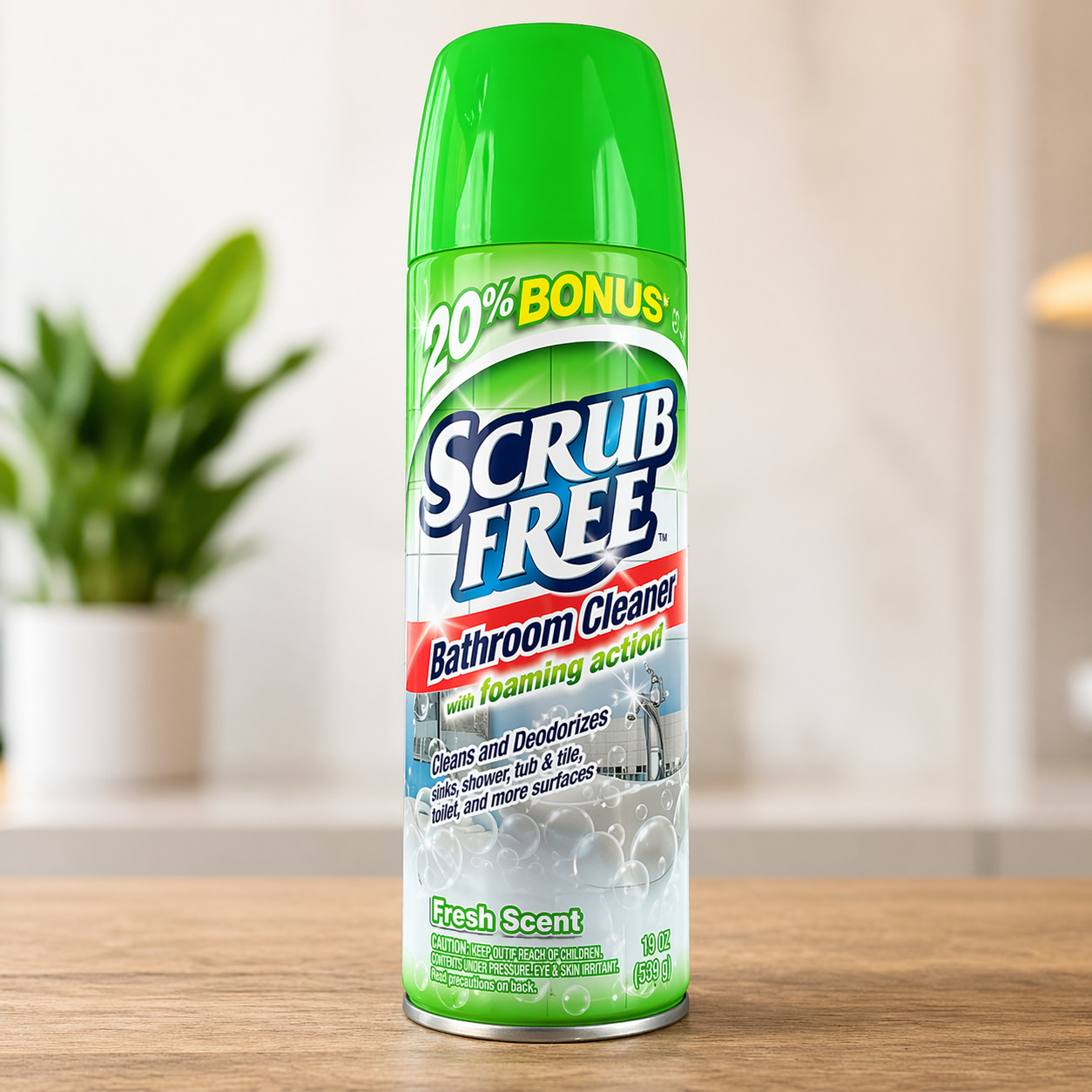 Scrub Free Bathroom Cleaner Foam Spray Fresh Scent 20% Bonus 19oz Cleaner