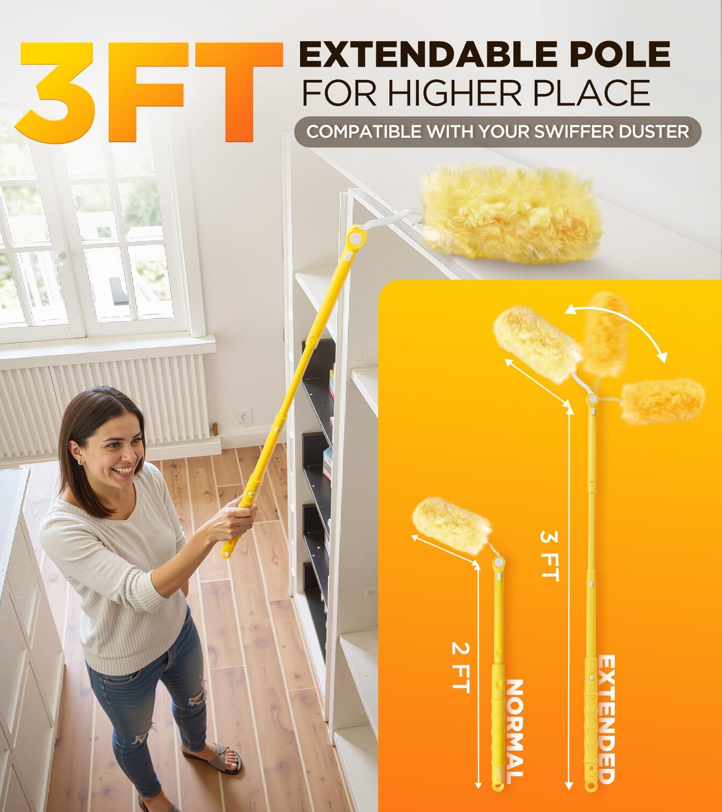 Heavy Duty Duster Refill Kit for Swiffer Duster with 3 ft Extension Pole & 20…