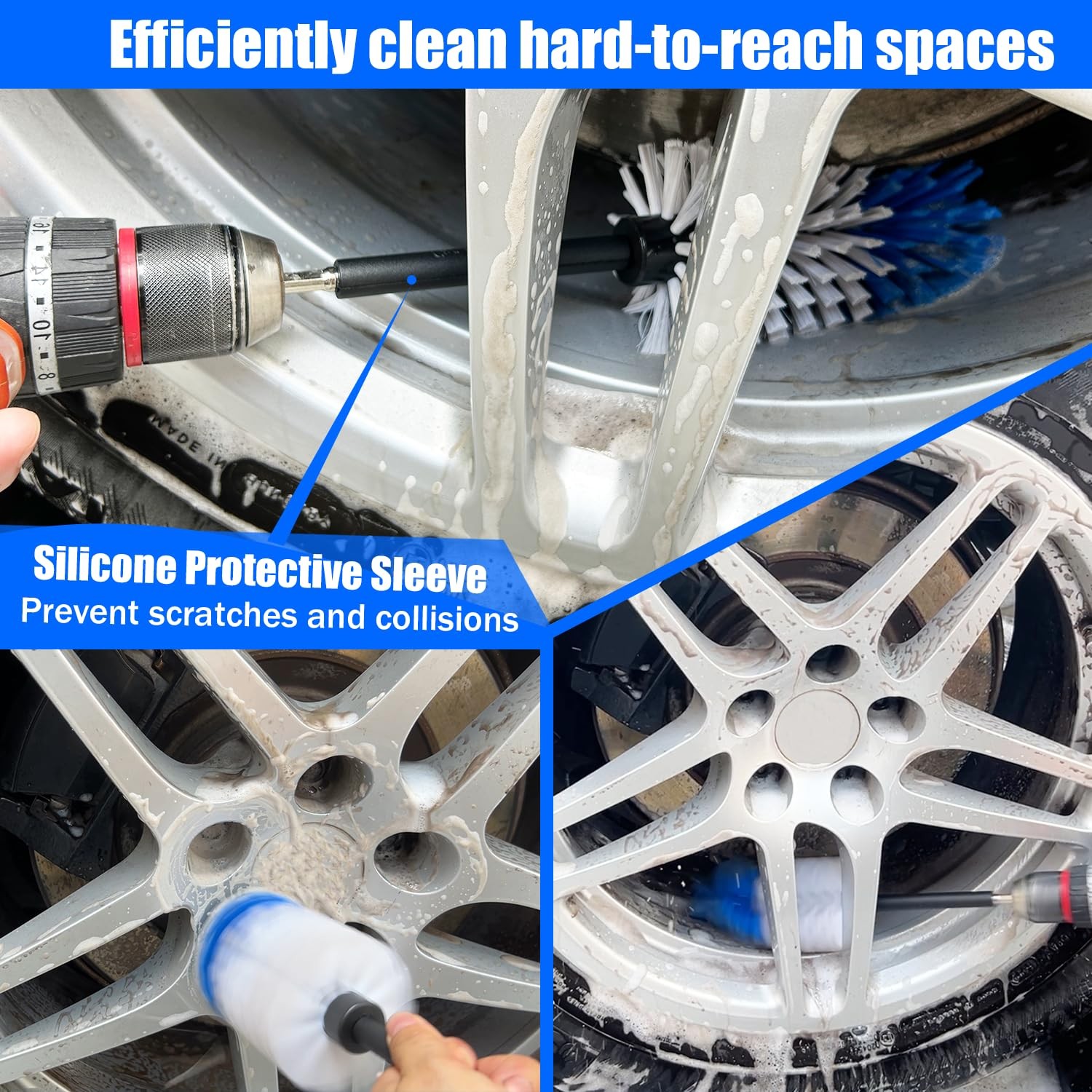 “Car Wheel Brush Kit 6 Pack, Soft Drill Cleaner for Rims, Tires, Engines”