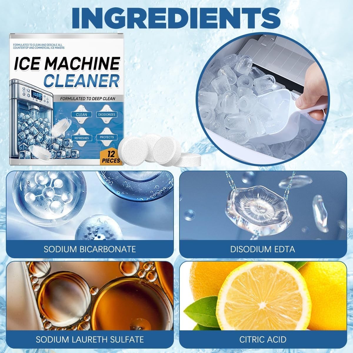 Ice Machine Cleaner Maker Descaler 24 Clean Tablets for Ice Makers Bulk 1 New