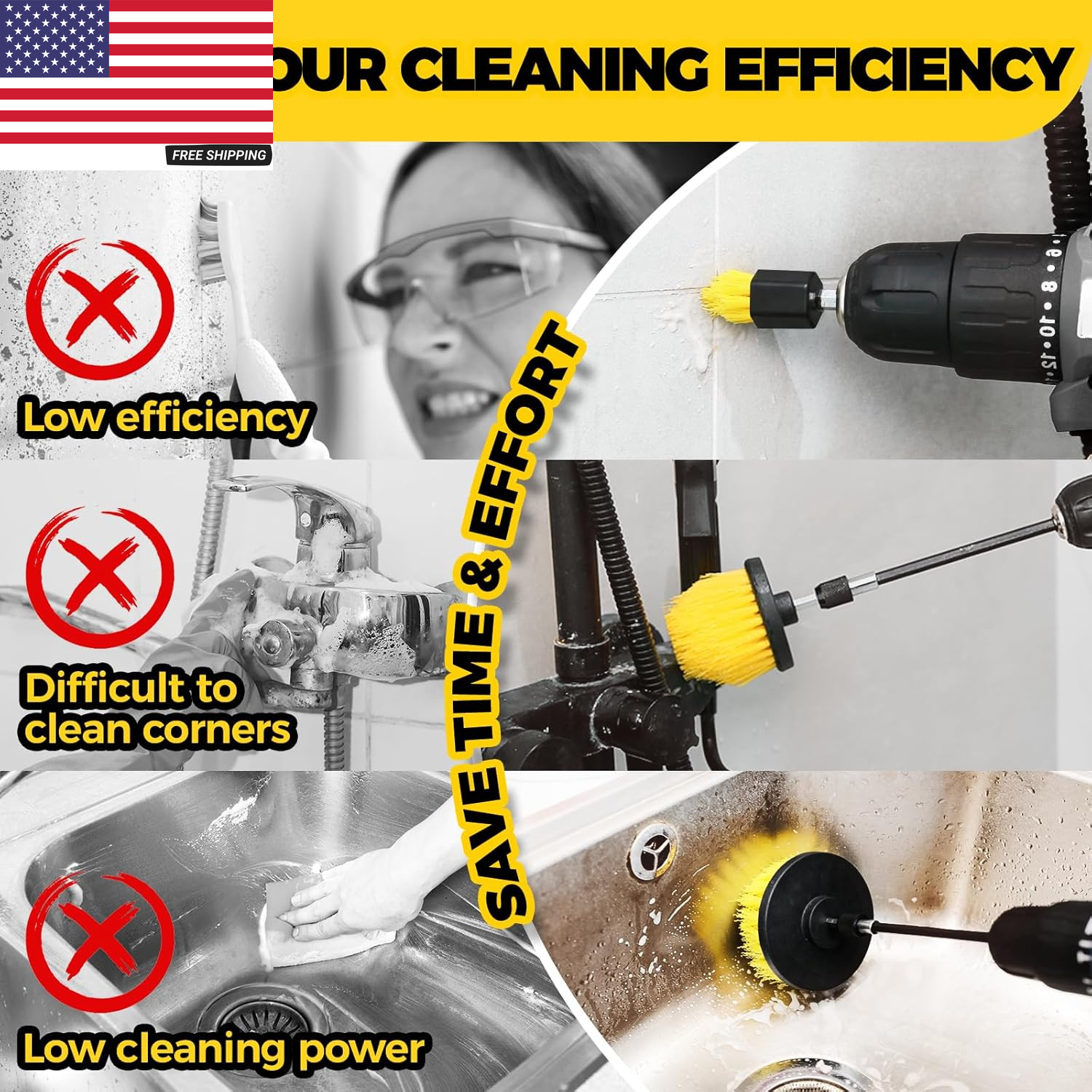 6Pack Drill Brush Power Scrubber Cleaning Brush Extended Long Attachment Set All
