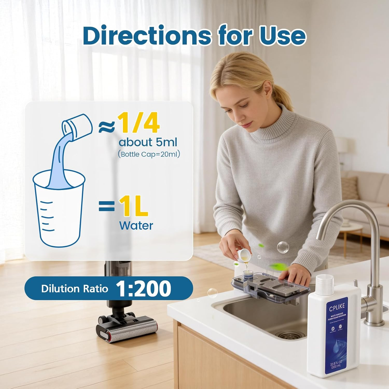 Floor Cleaning Solution Compatible with Dreame Cleaning Solution, Multi-Surface