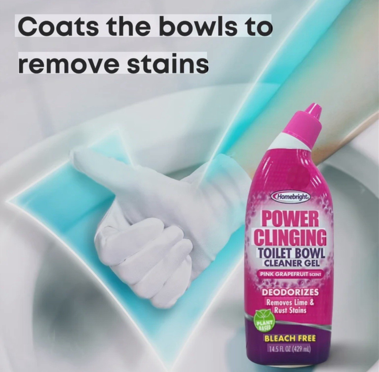 Homebright Power Clinging Toilet Bowl Cleaner Gel Pink Grapefruit 14.5 fl oz