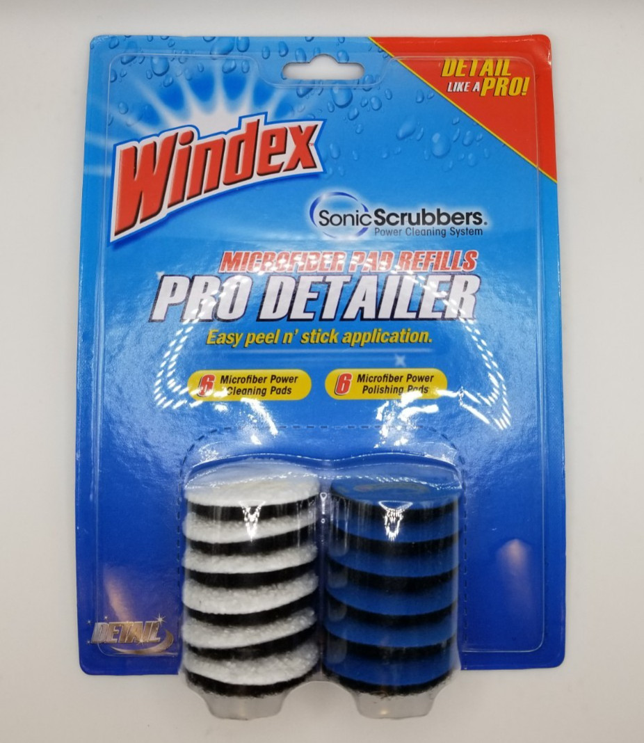Windex Sonic Scrubber Microfiber Pad Refills Pro Detailer 12 Pads 6 Clean/Polish