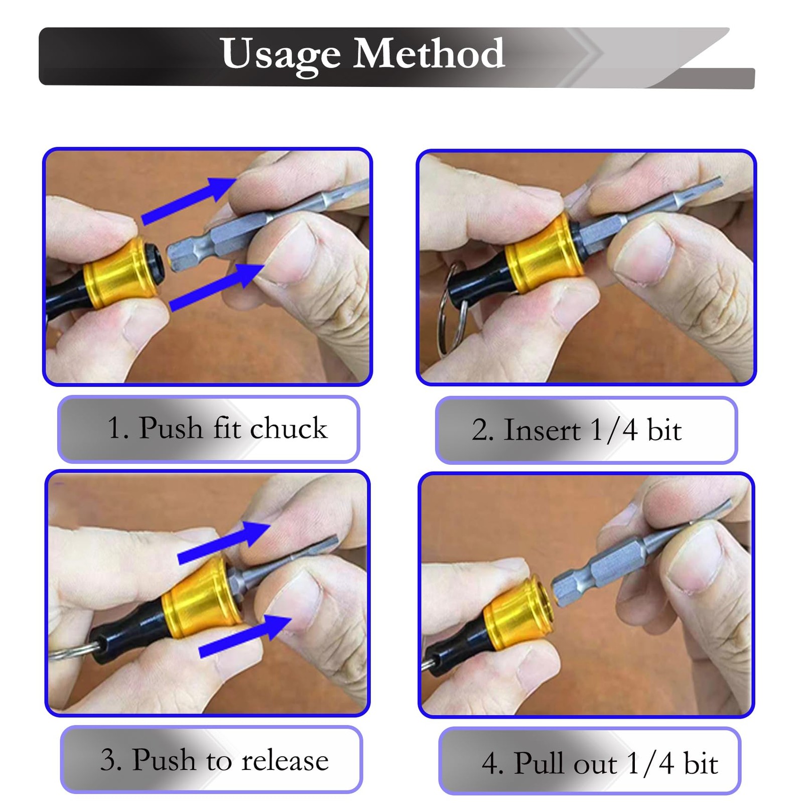 6 Pcs 1/4 Inch Hex Shank Keychain Extension Screwdriver Bits Holder Adapter