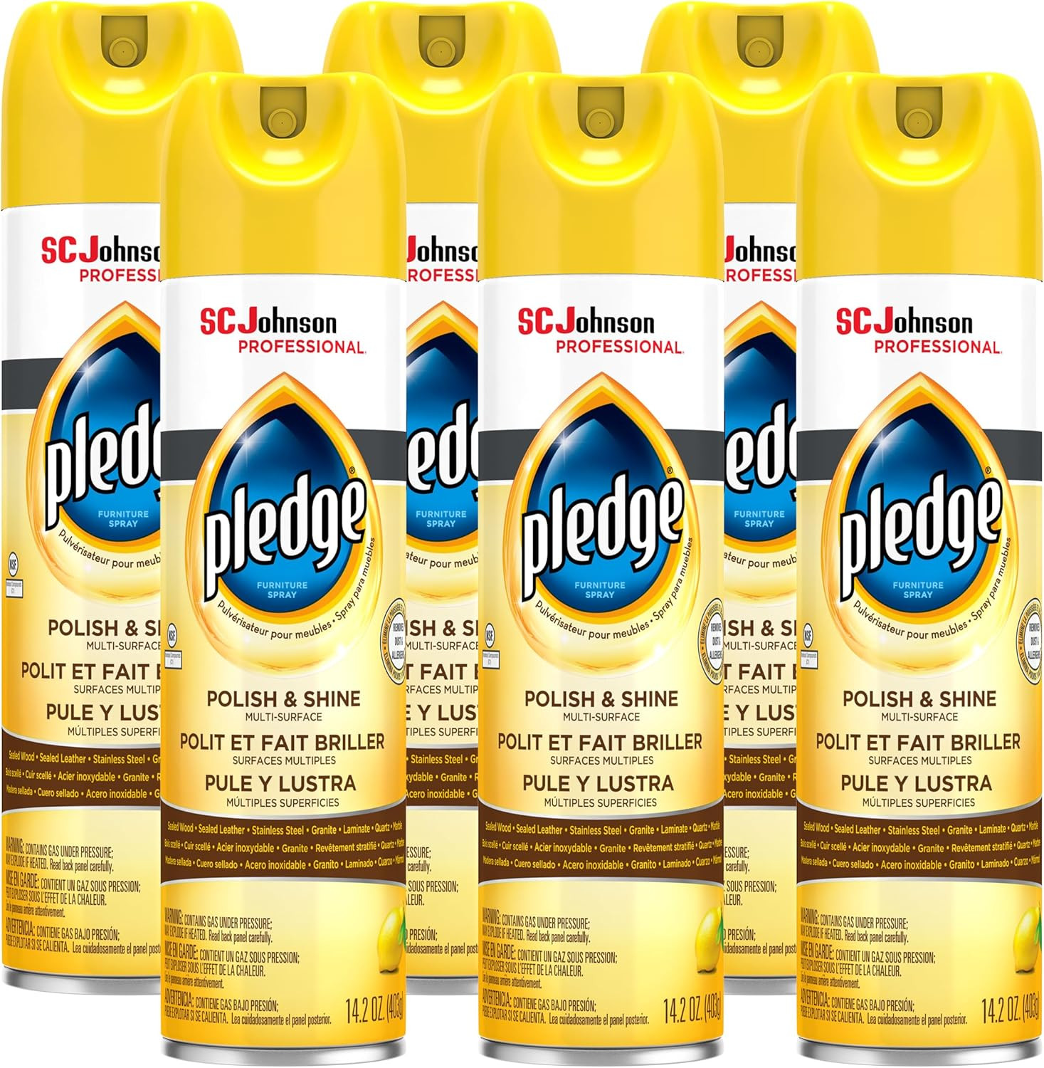Pledge Polish and Shine for Wood Furniture and More, Lemon Scent, 14.2 Fl Oz, Pa