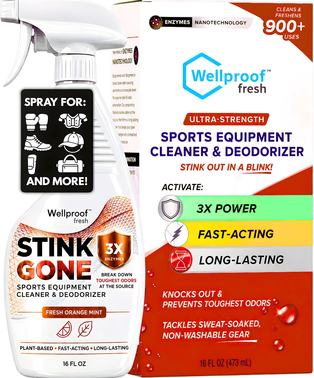 Stink Gone 2-in-1 Sports Equipment Cleaner & Odor Eliminator – 3X Enzyme Conc…