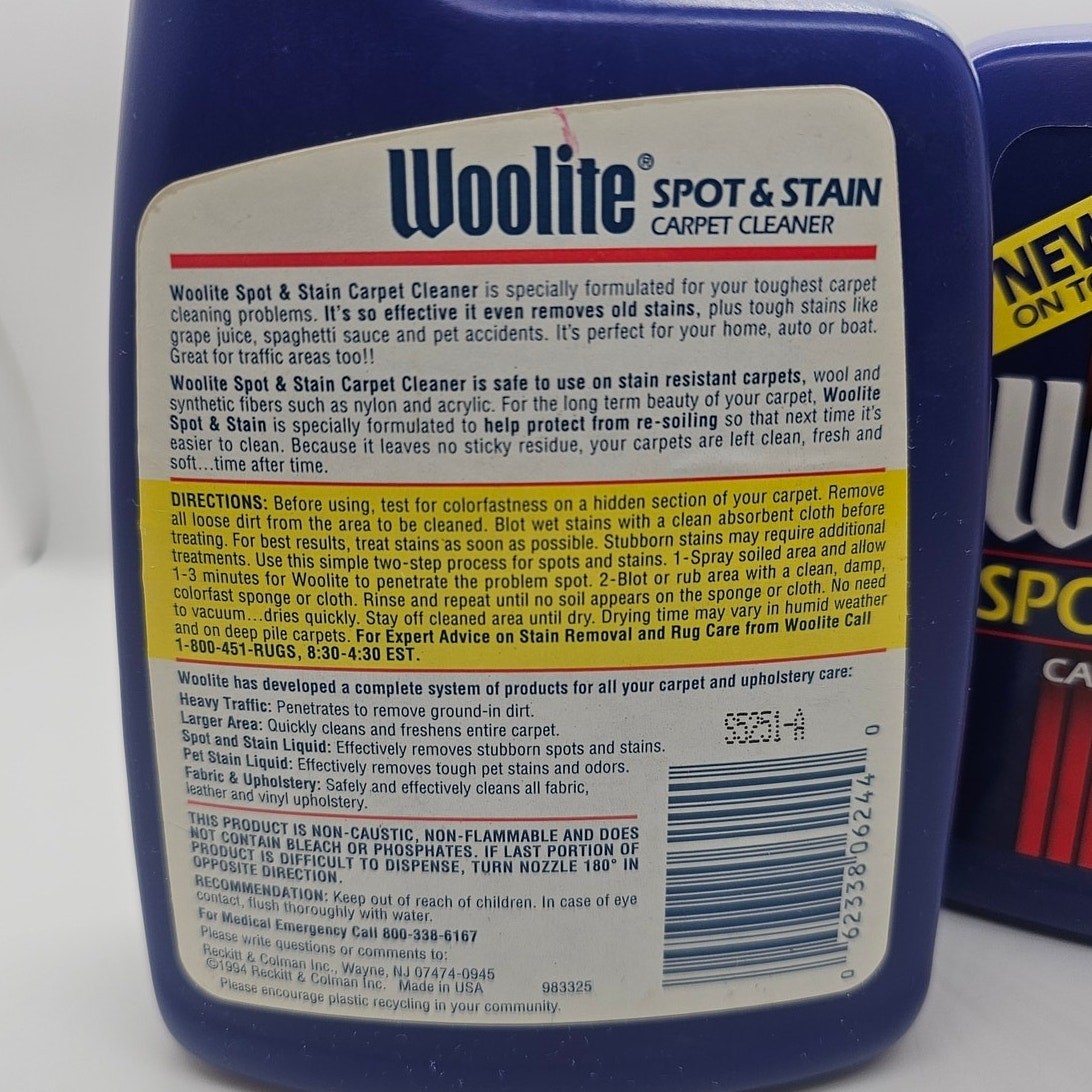 2 NEW Bottles Woolite Spot & Stain Carpet Cleaner Rug Vintage 1994