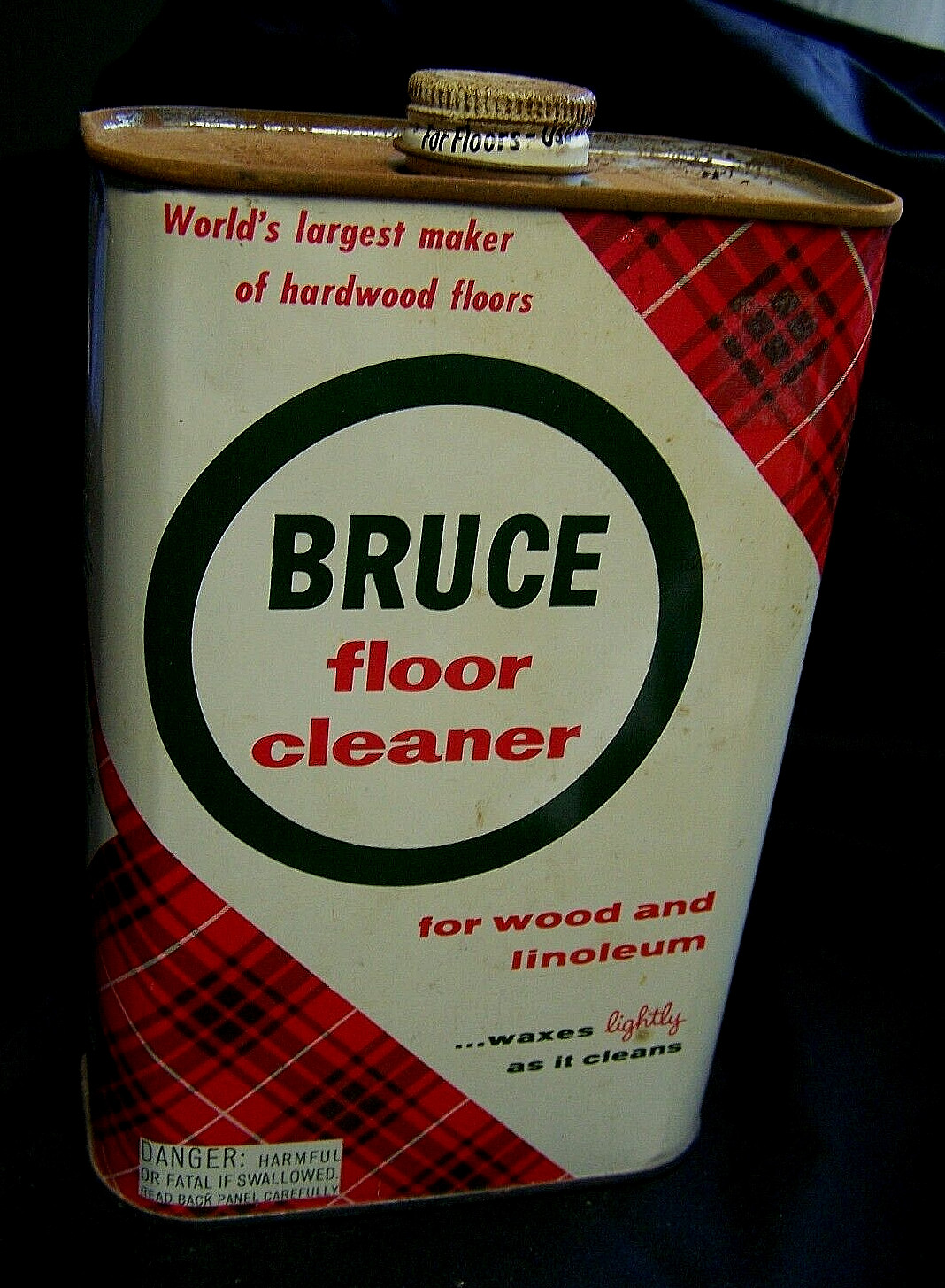 FULL Bruce Floor Cleaner Hardwood 32 Fl Oz Antique Tartan Plaid Advertising Tin