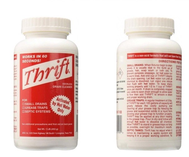 Thrift Odorless Powder Drain Cleaner 1 lb for Small Drains Grease Traps Septic