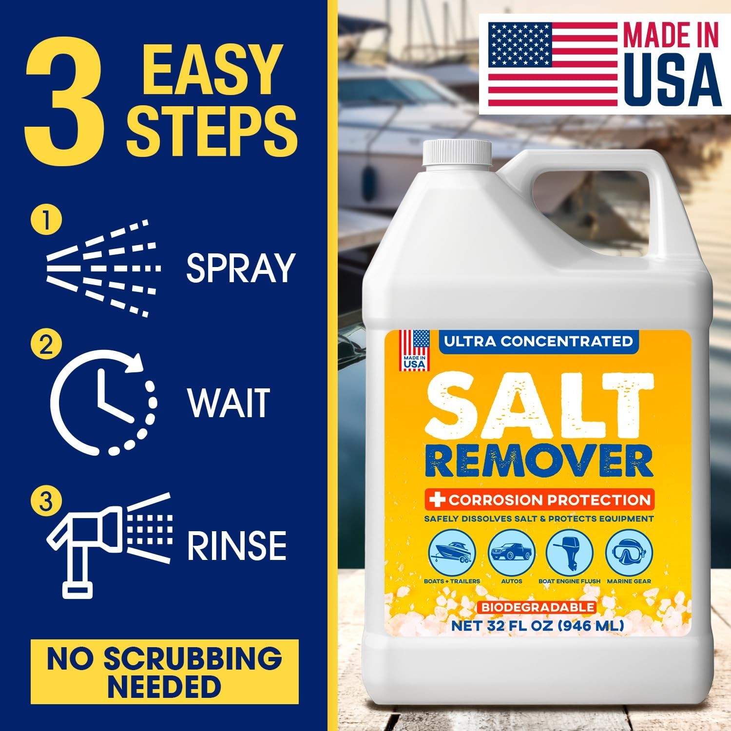 32 Oz Salt Remover & Corrosion Protection – Marine & Vehicle Cleaner for Boats,
