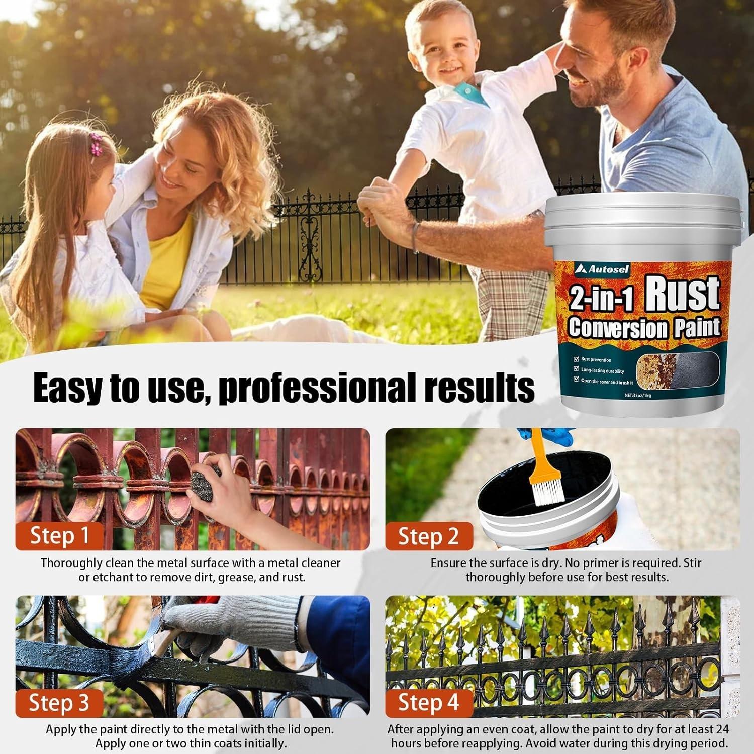 2-In-1 Rust Converter & Metal Primer 35Oz Black – Rust Inhibitor Paint for Metal
