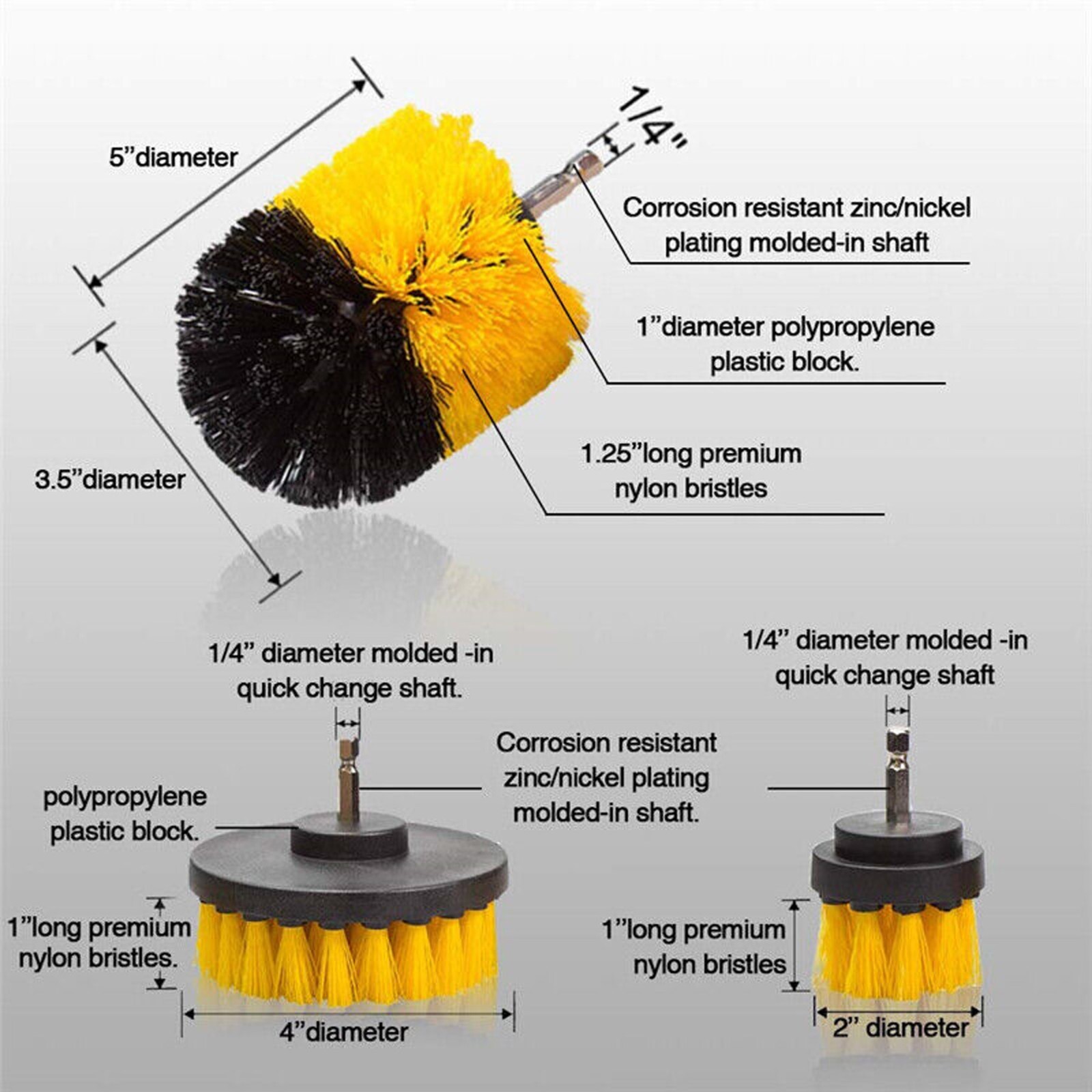 3PCS Drill Brush Set Power Scrubber Drill Attachments Shower Tile Grout Car Kit