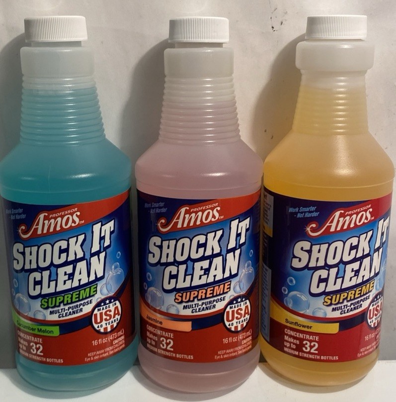 NOS Professor Amos Shock It Clean SUPREME 16oz Concentrate Set Of 3 Neon Jasmine