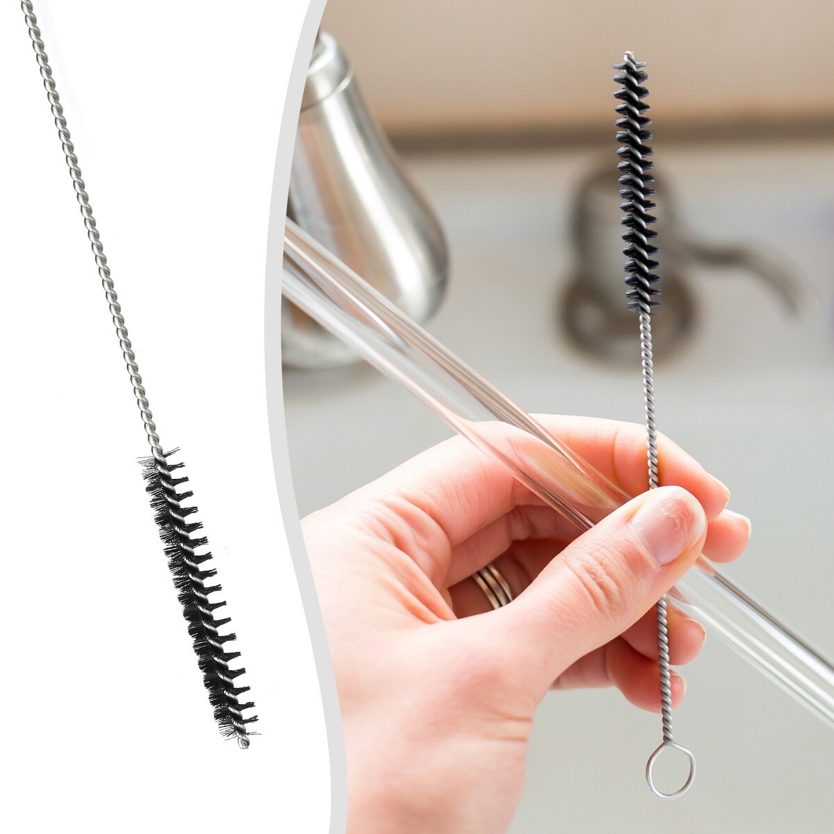 10-Pack Nylon Straw Cleaning Brushes–Stainless Steel Wire Drink Pipe Cleaner Kit