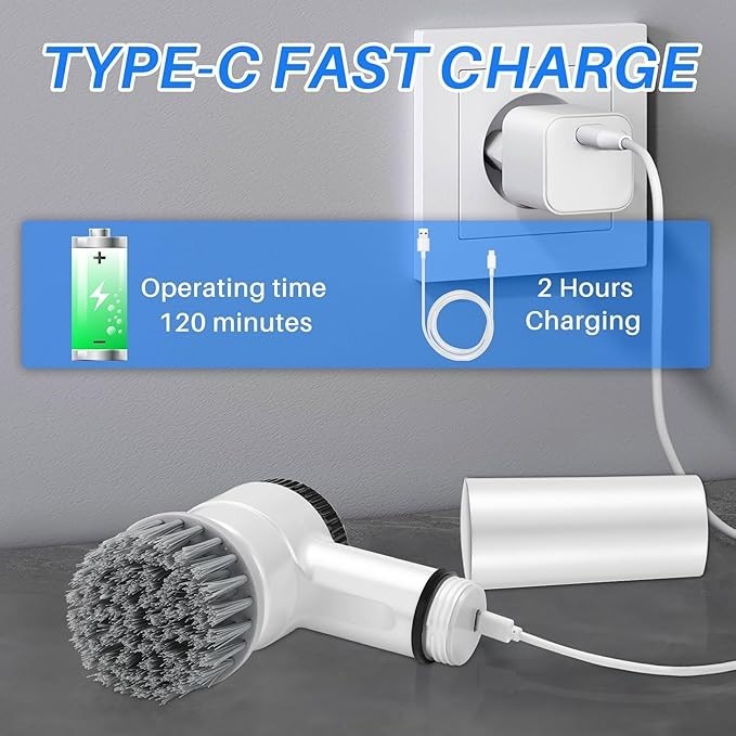 Cordless Electric Spin Scrubber 3-Speed Power Cleaning Brush w/Battery Display