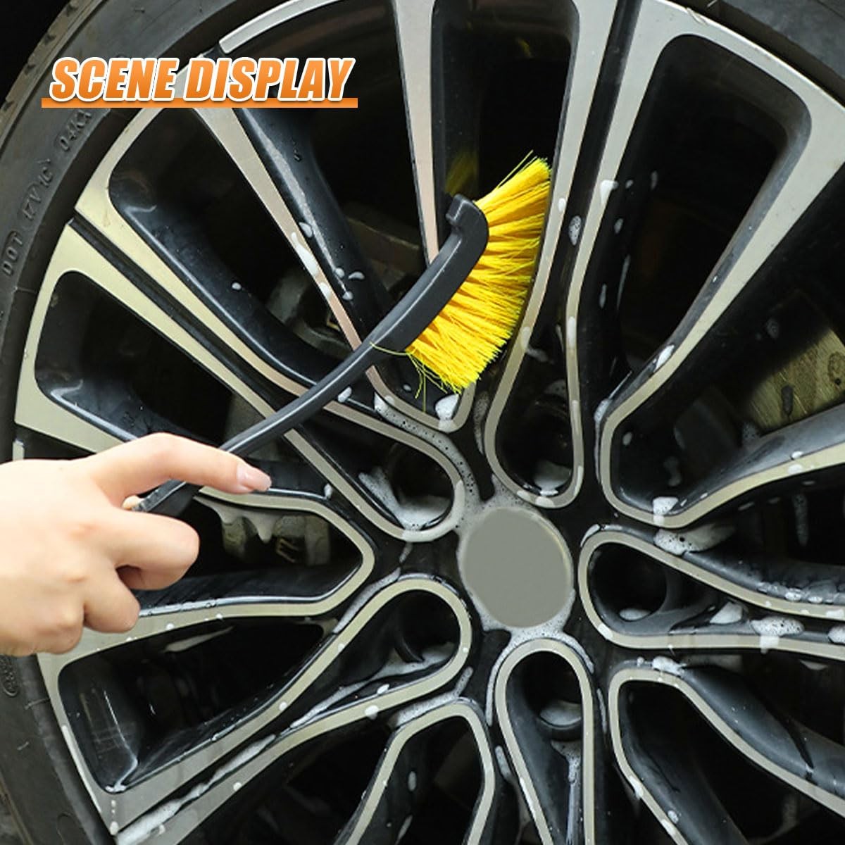 Car Wheel Cleaning Brush, 12” Hard Bristle Auto Tire Gap Scrub Brush with Lo…