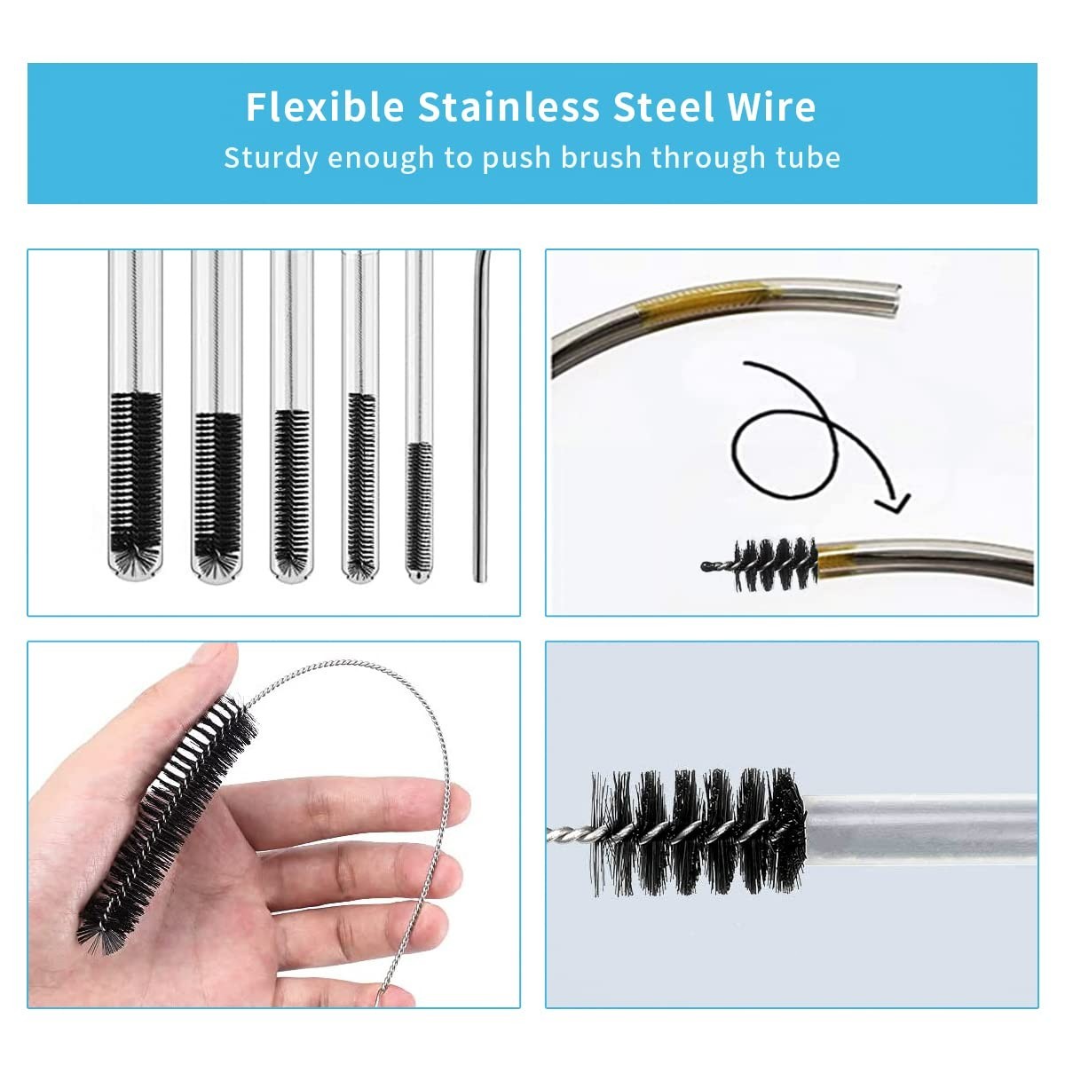 Double Ended Hose Brush, 8.2Inch Nylon CPAP Cleaner, 10Pcs, Black