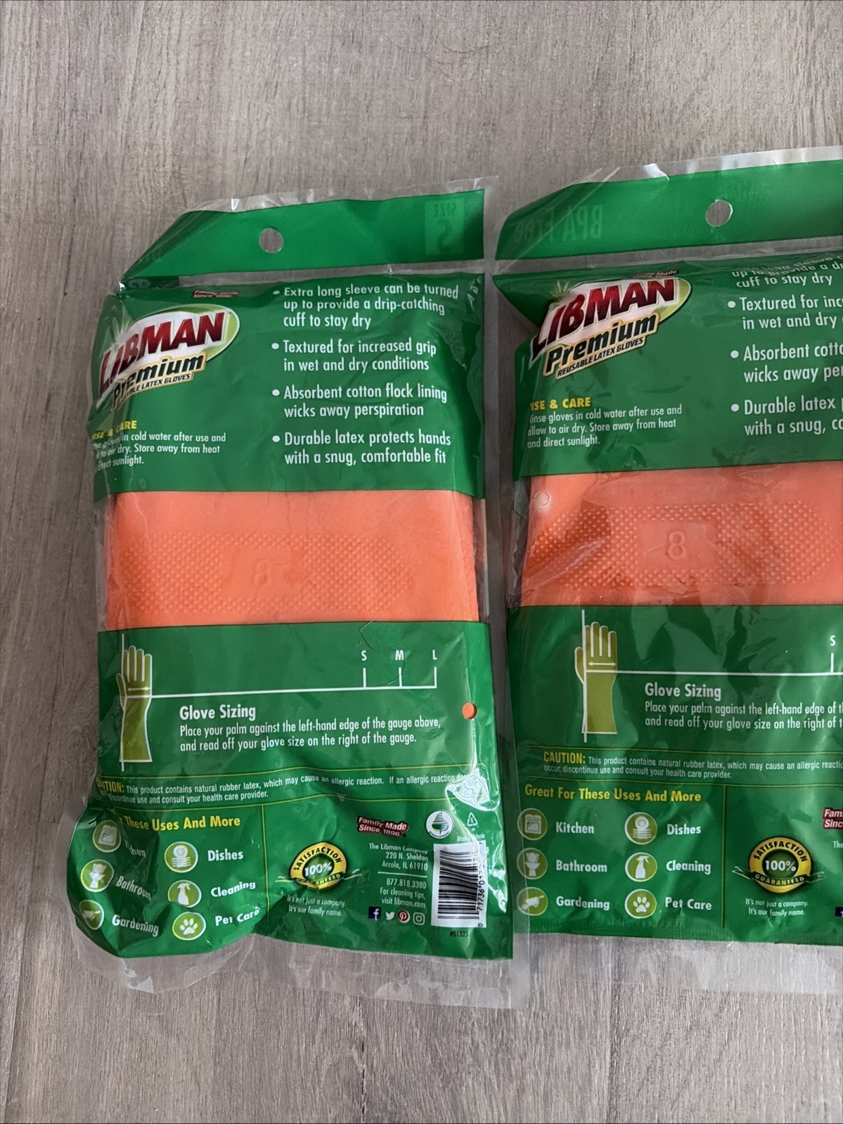 Libman Premium Reusable Orange Latex Gloves, NEW, 3 Pairs, Size Small