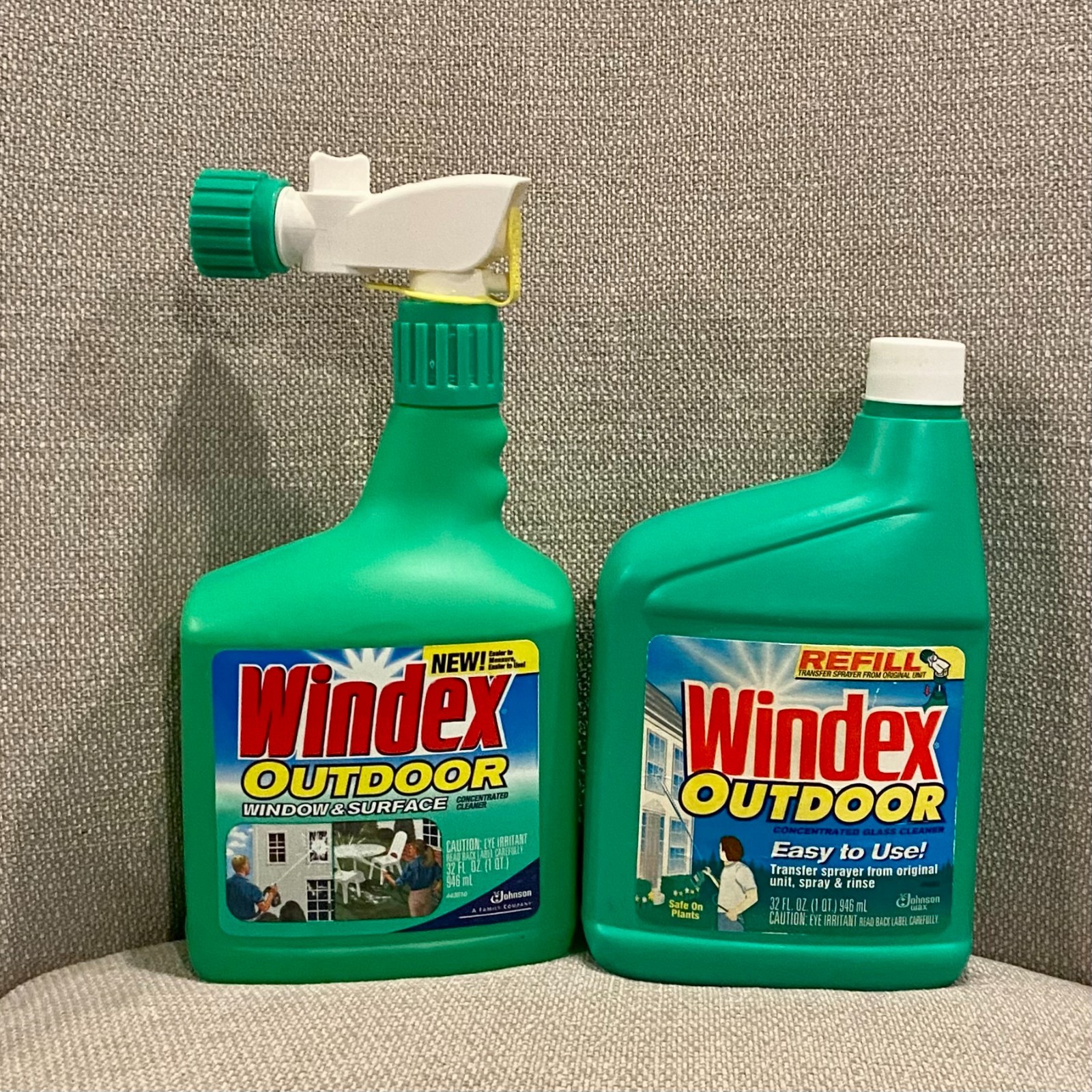 2 Bottles NEW Windex Outdoor Concentrated Glass Cleaner 32 fl oz (64 oz total)