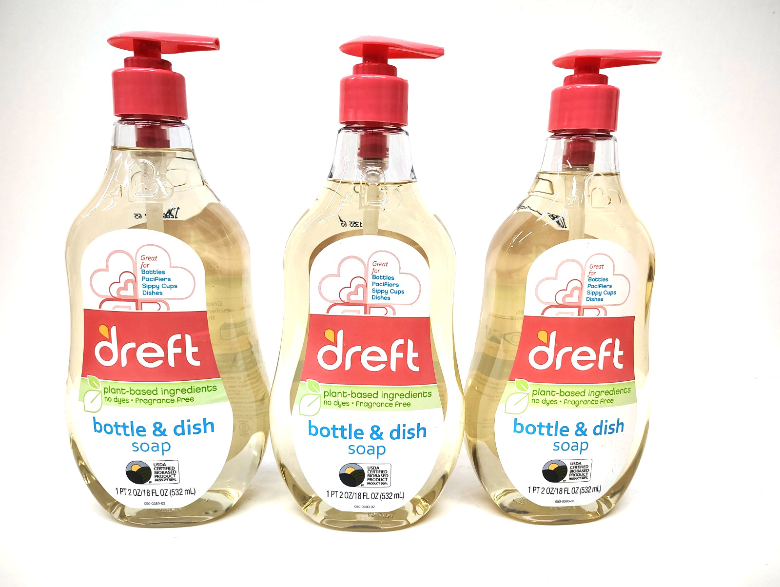 3 PK Dreft Bottle and Dish Soap, Fragrance Free Formula, Baby Bottle Wash, 18oz