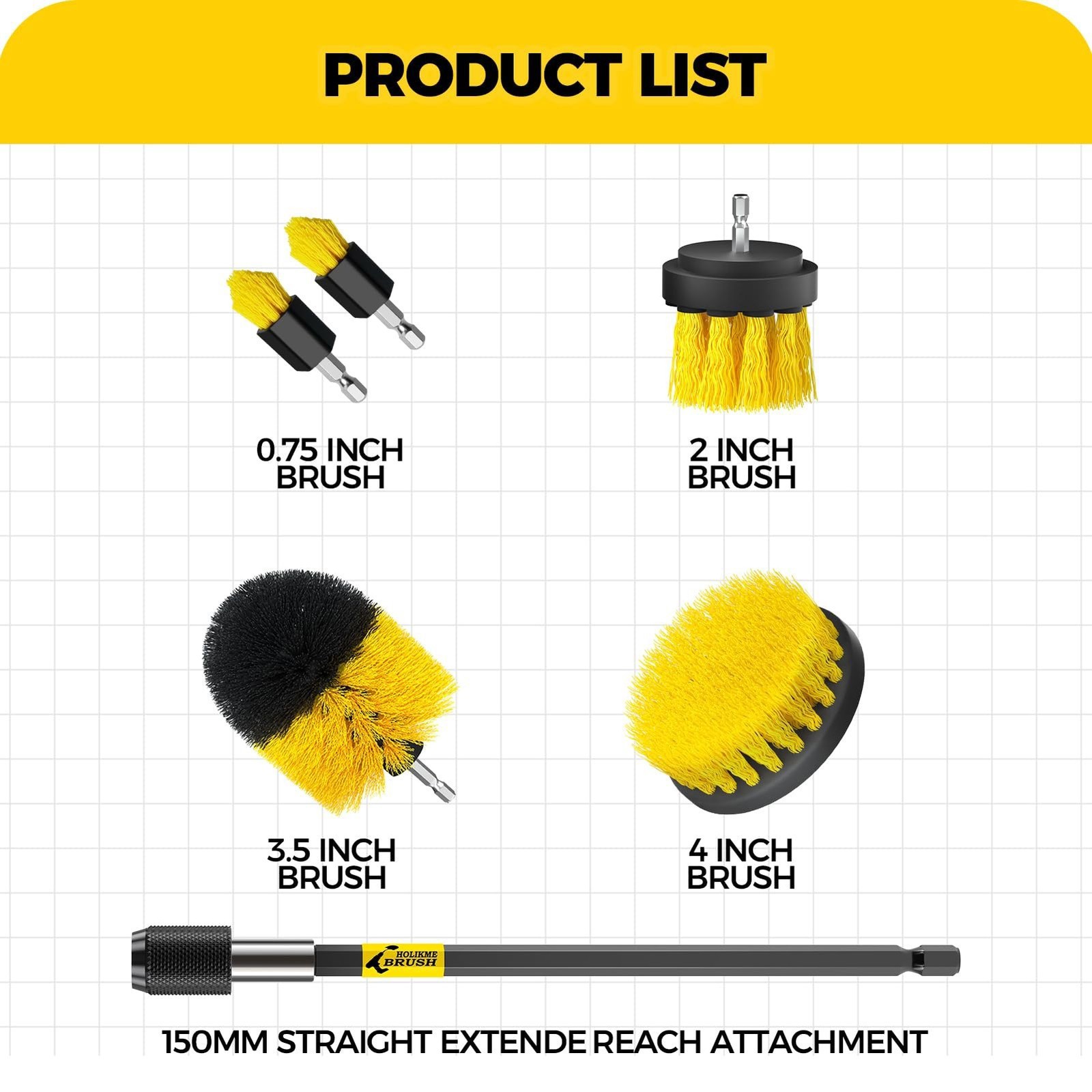 Holikme Power Scrubber Brush Kit 6Pack Grout Tub Floor No Scratch Cleaning Tool