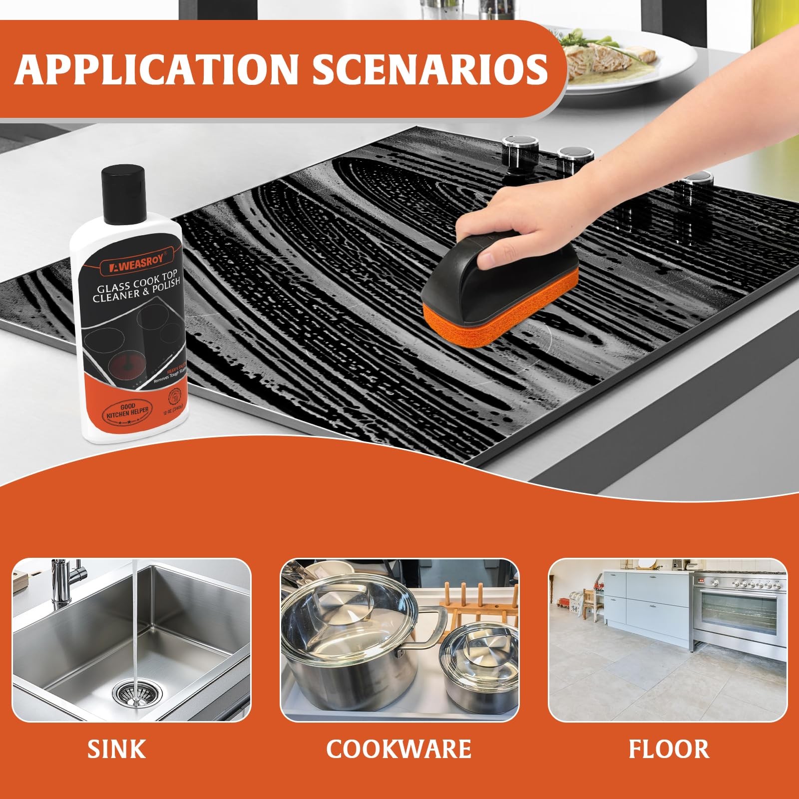 Glass Stove Top Cleaner Kit 12 oz, Cooktop Cleaner and Polish Non-Abrasive