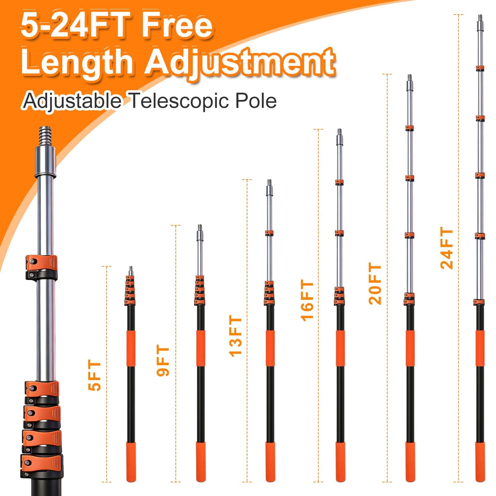 30FT High Reach Duster Kit Extension Pole Ceiling Fan Window Cleaner Set NEW!