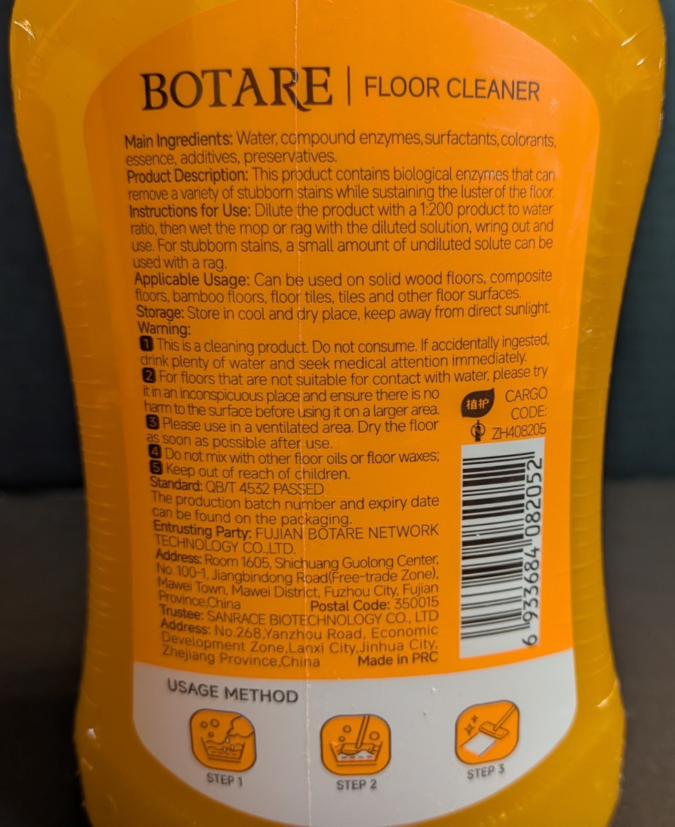 Botare Floor Cleaner All-Surface Concentrated Formula Enzyme High Performance