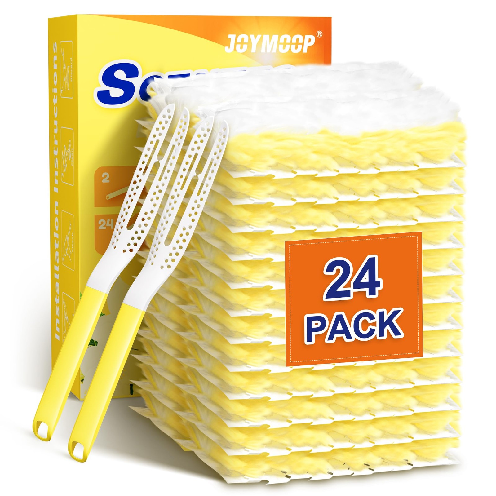 Disposable Electrostatic Duster for Cleaning with 2 Handles & 24 Yellow Heavy