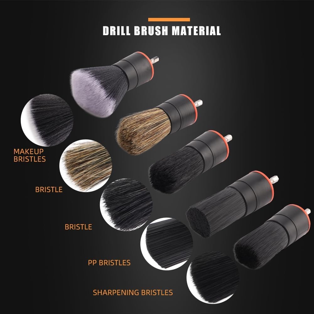Drill Brush Attachment, 5 Pcs Mixed Hair Brush Head Set, Auto Detail Set, Replac
