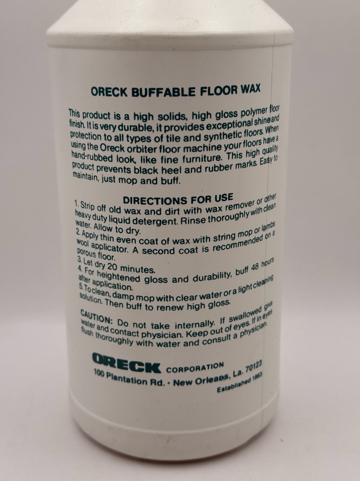 Vintage Oreck Care Institutional Buffable Floor Wax 32oz Full Bottle Polisher