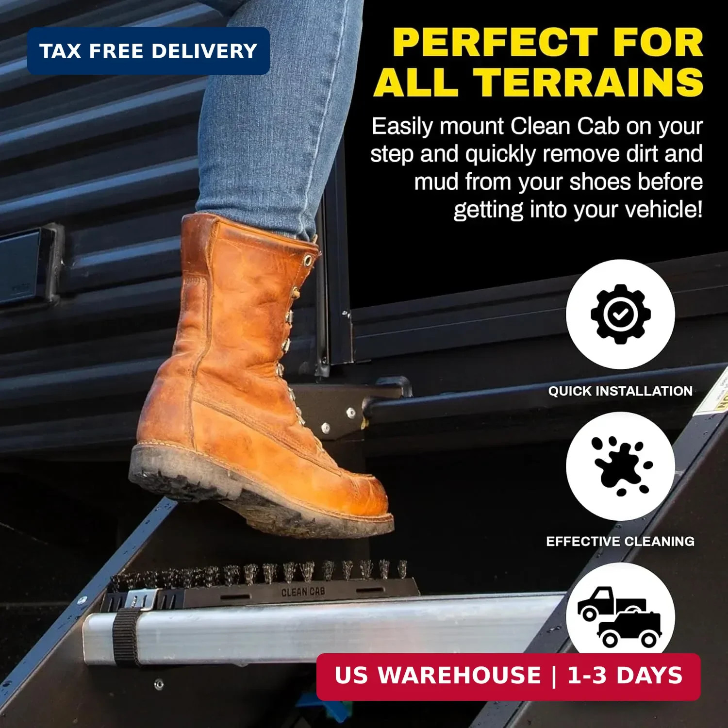 Universal Fit Truck Step Mounted Brush – Heavy Duty Boot Brush for Trucks, RVs,