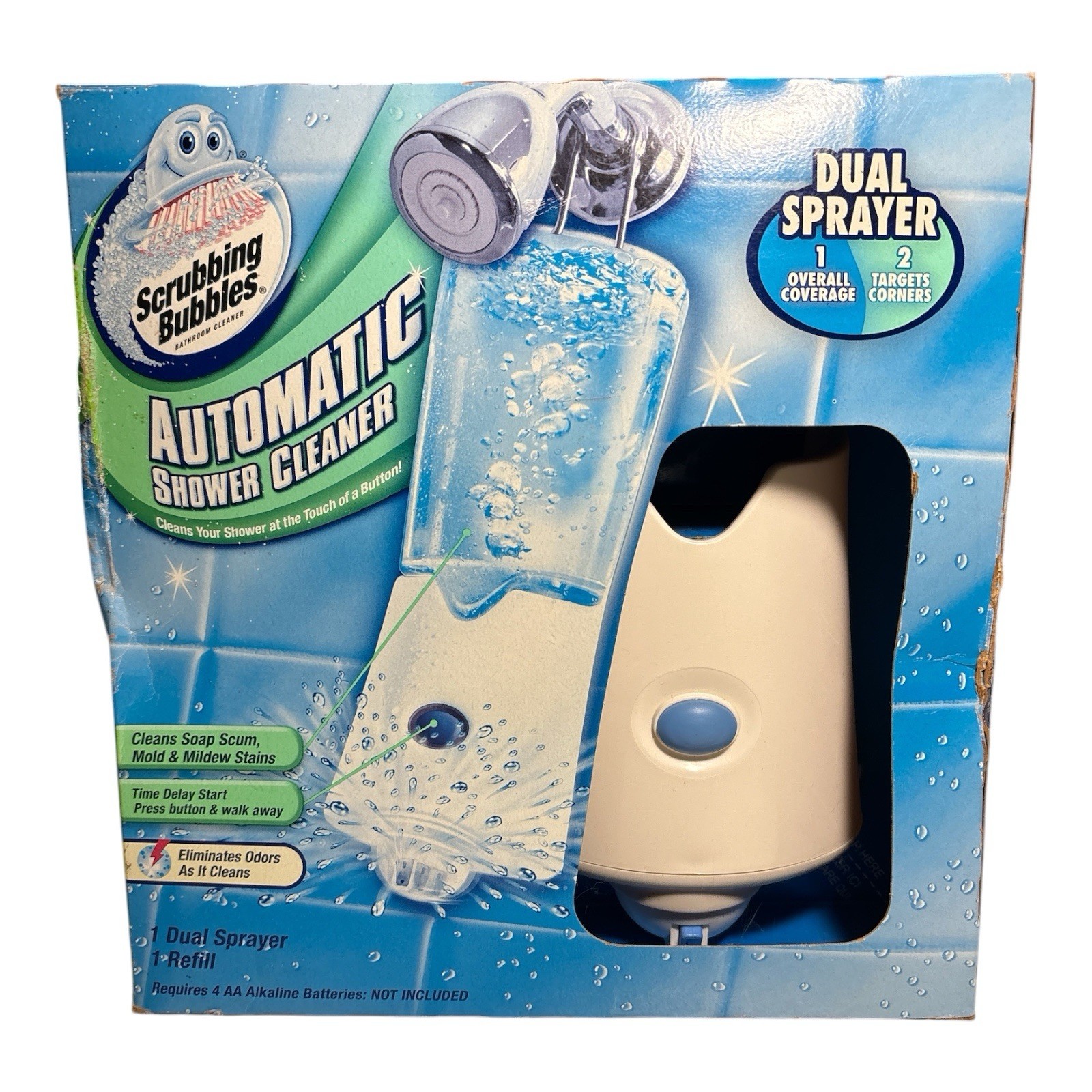 Scrubbing Bubbles Automatic Shower Cleaner Sealed One Button Dual Spray NEW
