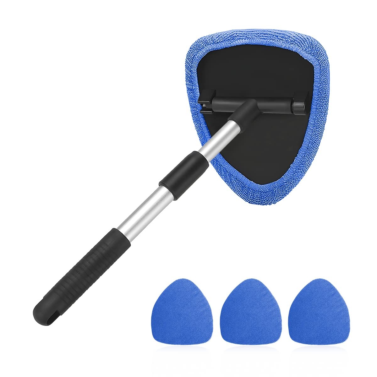 Car Window Cleaner with Extendable Handle & 4 Reusable Microfiber Pads