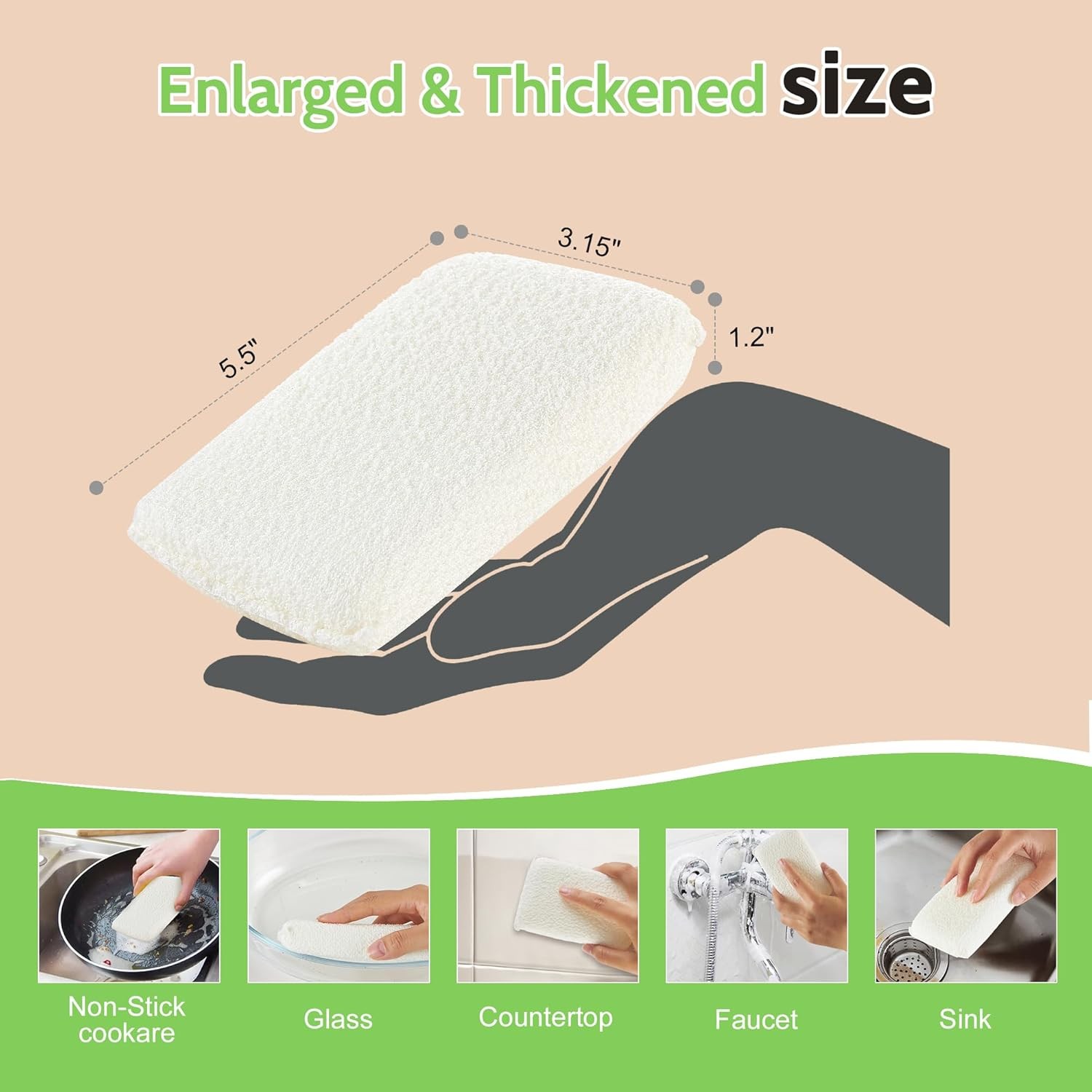 Practical Matter Kitchen Sponge, Organic Cotton Fiber All-Purpose Dish Sponges